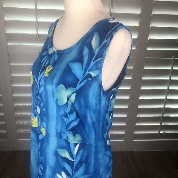 Vtg 90s JAMS WORLD Blue Floral Blutrellis Midi Dress XS Pockets Beach Resort - Picture 8 of 12